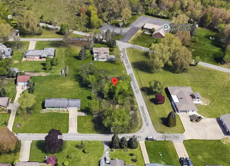 An aerial view of the Trumbull county property that shows the surrounding neighborhood
